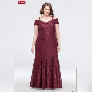 Cold-Shoulder Glitter Lace Plus Size Mermaid Dress
